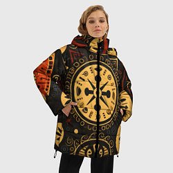 Куртка зимняя женская Узор в славянском стиле на тёмном фоне, цвет: 3D-светло-серый — фото 2