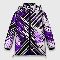 Куртка зимняя женская Киберпанк линии белые и фиолетовые, цвет: 3D-светло-серый