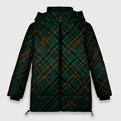 Куртка зимняя женская Тёмно-зелёная диагональная клетка в шотландском ст, цвет: 3D-черный