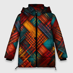 Куртка зимняя женская Разноцветная клетка в шотландском стиле, цвет: 3D-черный