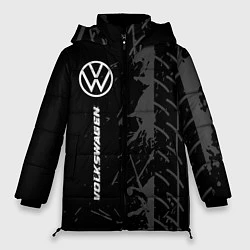 Куртка зимняя женская Volkswagen speed на темном фоне со следами шин по-, цвет: 3D-черный