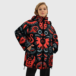 Куртка зимняя женская Красно-черный узор в славянском стиле, цвет: 3D-черный — фото 2