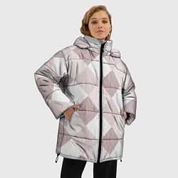 Куртка зимняя женская Геометрический светло коричневый узор квадраты, цвет: 3D-черный — фото 2