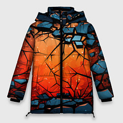 Куртка зимняя женская Разлом оранжевых плит, цвет: 3D-красный