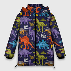 Куртка зимняя женская Мультяшные динозавры, цвет: 3D-красный