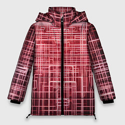 Куртка зимняя женская Красные неоновые полосы киберпанк, цвет: 3D-светло-серый