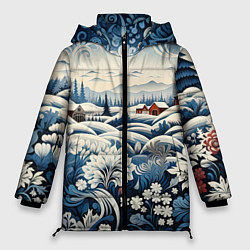 Куртка зимняя женская Зимний лес новогодний узор, цвет: 3D-светло-серый