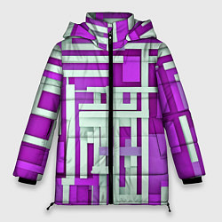 Куртка зимняя женская Полосы на фиолетовом фоне, цвет: 3D-светло-серый
