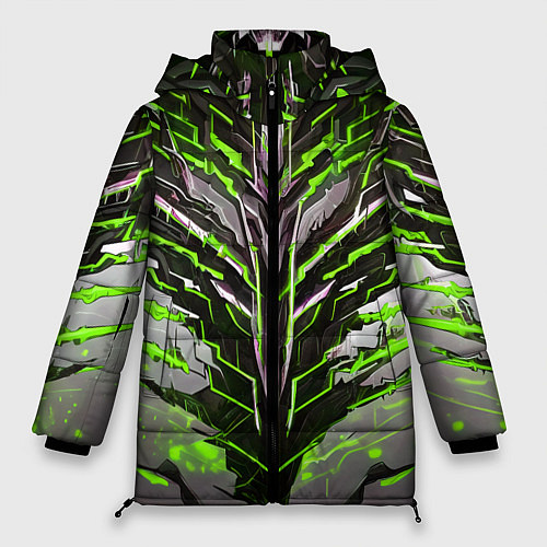 Женская зимняя куртка Киберпанк доспех зелёный / 3D-Светло-серый – фото 1