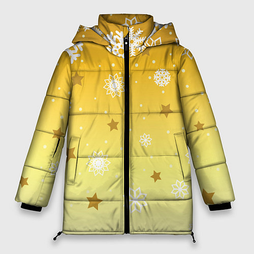 Женская зимняя куртка Снежинки и звезды на желтом / 3D-Светло-серый – фото 1