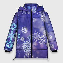 Куртка зимняя женская Крупные снежинки на фиолетовом, цвет: 3D-черный