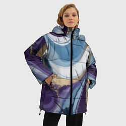 Куртка зимняя женская Абстрактный волнистый узор фиолетовый с голубым, цвет: 3D-красный — фото 2