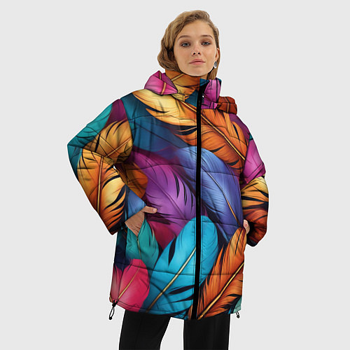 Женская зимняя куртка Перья паттерн - нейросеть / 3D-Светло-серый – фото 3
