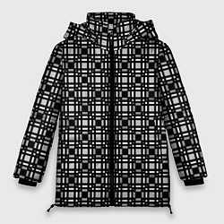 Куртка зимняя женская Черно белый геометрический клетчатый узор, цвет: 3D-светло-серый