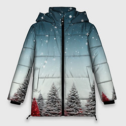 Куртка зимняя женская Волшебство зимней природы иней на деревьях, цвет: 3D-красный