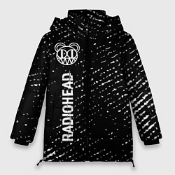 Куртка зимняя женская Radiohead glitch на темном фоне по-вертикали, цвет: 3D-черный