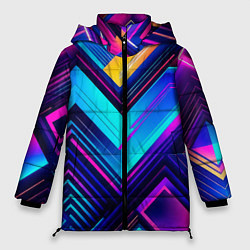 Куртка зимняя женская Геометрическая неоновая абстракция, цвет: 3D-черный