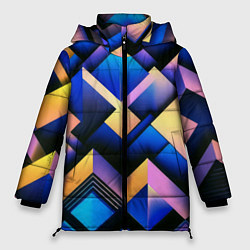 Куртка зимняя женская Неоновые абстрактные горы, цвет: 3D-черный