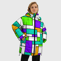 Куртка зимняя женская Геометрический зелёно-фиолетовый, цвет: 3D-светло-серый — фото 2