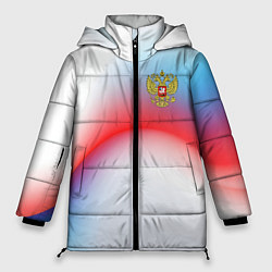 Куртка зимняя женская Герб России на фоне абстрактного триколора, цвет: 3D-красный