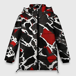 Куртка зимняя женская Кляксы чёрные и красные, цвет: 3D-светло-серый