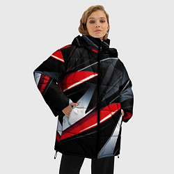 Куртка зимняя женская Red black abstract, цвет: 3D-черный — фото 2