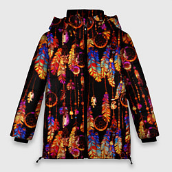 Куртка зимняя женская Ловцы снов с яркими перьями, цвет: 3D-черный