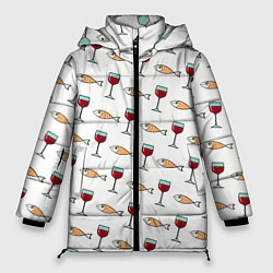 Куртка зимняя женская Фокус с с исчезновением рыбы и вина, цвет: 3D-черный