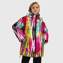 Куртка зимняя женская Атласная ткань узбекского народа - икат, цвет: 3D-черный — фото 2