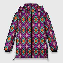 Куртка зимняя женская Узор имитация ткань икат розового цвета, цвет: 3D-черный