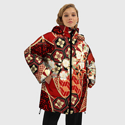 Куртка зимняя женская Японские хризантемы с сакурой, цвет: 3D-красный — фото 2