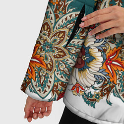 Куртка зимняя женская Индийский орнамент с птицами, цвет: 3D-светло-серый — фото 2