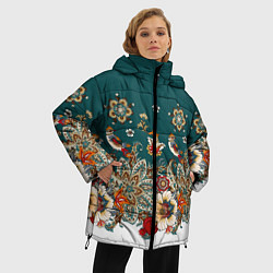 Куртка зимняя женская Индийский орнамент с птицами, цвет: 3D-светло-серый — фото 2