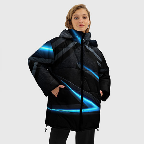 Женская зимняя куртка Черный и синий фон с абстракцией / 3D-Красный – фото 3