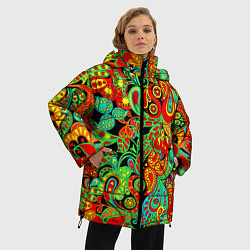 Куртка зимняя женская Индийский этнический орнамент пейсли, цвет: 3D-красный — фото 2