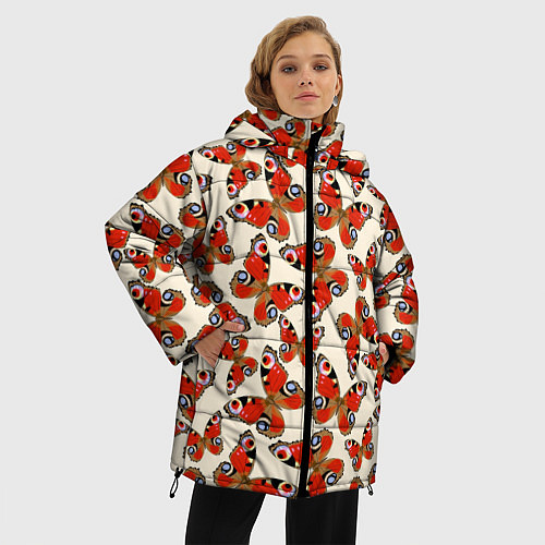 Женская зимняя куртка Бабочки хамелеоны / 3D-Красный – фото 3