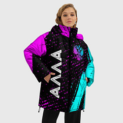 Куртка зимняя женская Алла и неоновый герб России вертикально, цвет: 3D-черный — фото 2