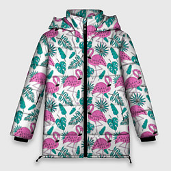 Куртка зимняя женская Тропический розовый фламинго, цвет: 3D-светло-серый