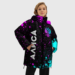 Куртка зимняя женская Алиса и неоновый герб России вертикально, цвет: 3D-черный — фото 2