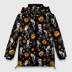 Куртка зимняя женская Хэллоуин танцующий скелет, цвет: 3D-светло-серый