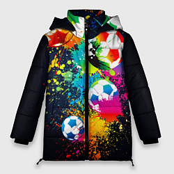 Куртка зимняя женская Разноцветные футбольные мячи, цвет: 3D-черный