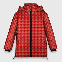 Куртка зимняя женская Мелкие снежинки паттерн красный, цвет: 3D-красный