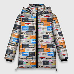 Куртка зимняя женская Ретро магнитофонные кассеты, цвет: 3D-светло-серый