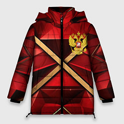 Куртка зимняя женская Герб России на красном абстрактном фоне, цвет: 3D-красный