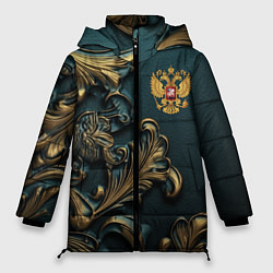 Женская зимняя куртка Герб России и бирюзовый фон