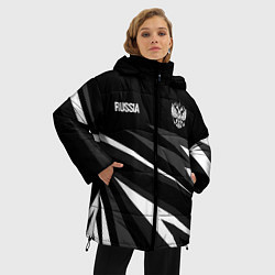 Куртка зимняя женская Russia - black and white geometry, цвет: 3D-черный — фото 2