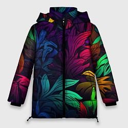 Куртка зимняя женская Яркие абстрактные листья, цвет: 3D-красный