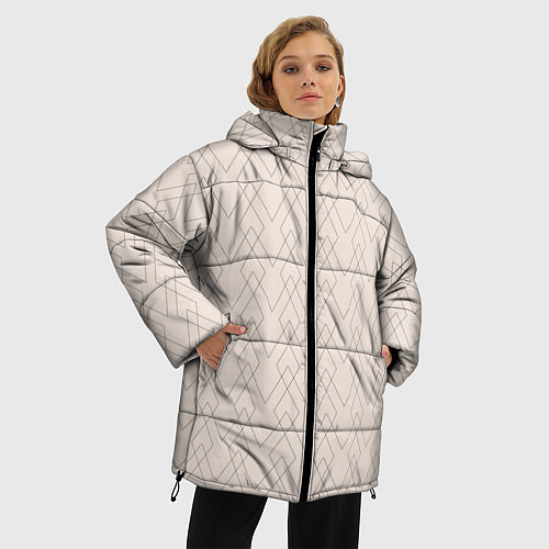 Женская зимняя куртка Бежевый геометричные линии / 3D-Светло-серый – фото 3