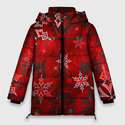 Куртка зимняя женская Рождественские узоры снежинки, цвет: 3D-черный