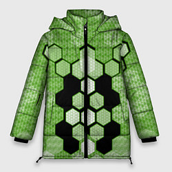 Куртка зимняя женская Зелёная кибер броня hexagons, цвет: 3D-черный